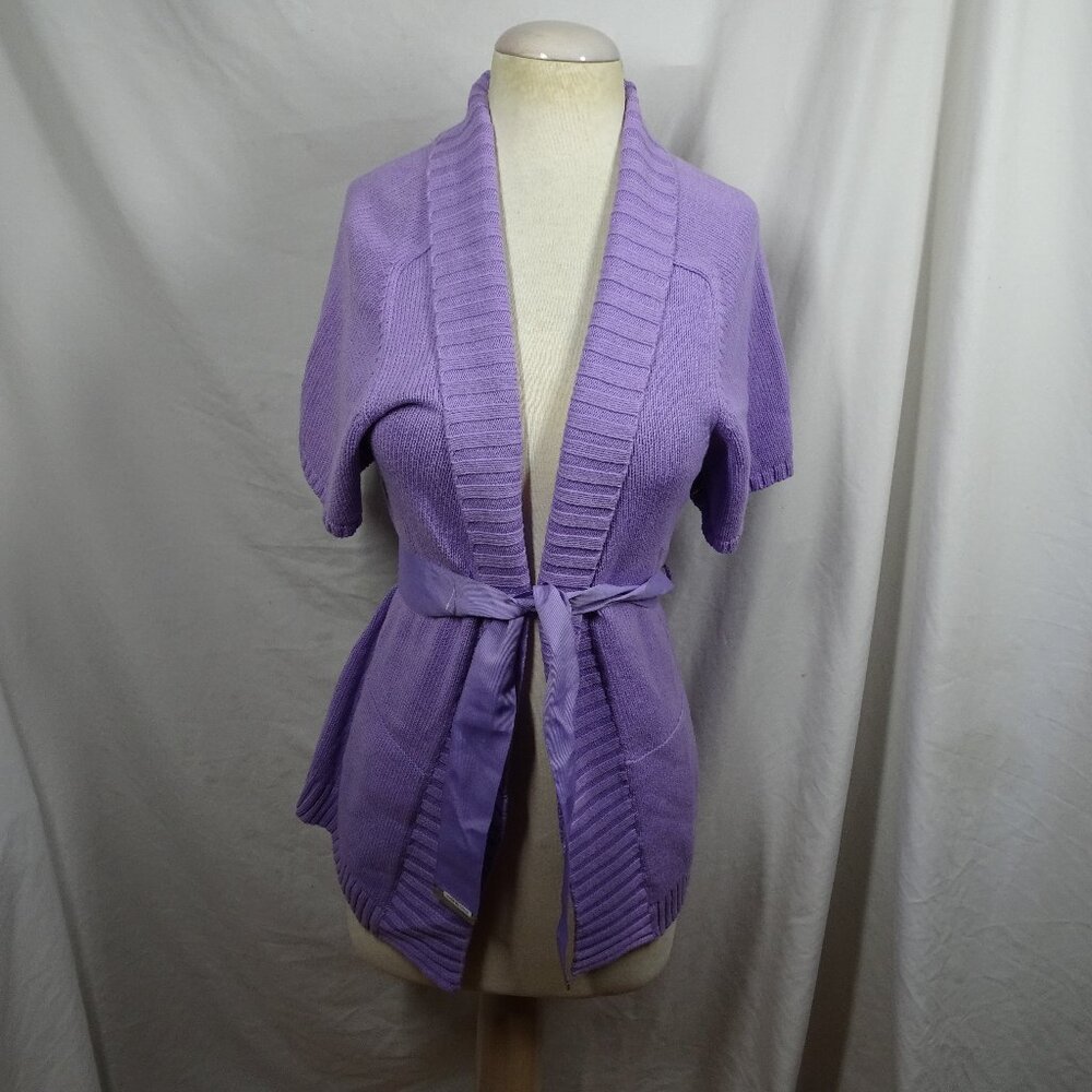 Axcess A Liz Claiborne Company Purple Short Sleeves Sweater with Belt Size M